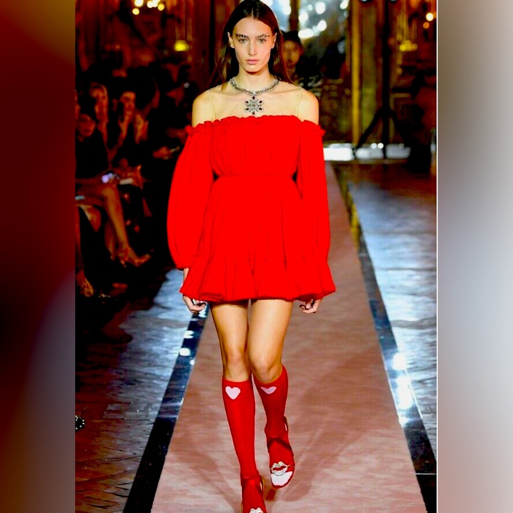 H&M x Giambattista Valli Red Cold Shoulder Dress Designer Prom dress
